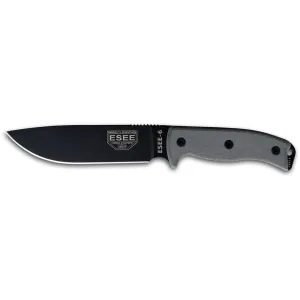 ESEE Knives ESEE 6P Fixed Blade Knife 6.5" Drop Point 1095 Black Blade Micarta Handle Gray