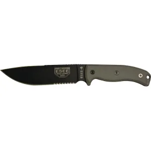 ESEE Knives ESEE 6S Fixed Blade Knife 6.5" Partially Serrated Drop Point 1095 Black Blade Micarta Handle Gray