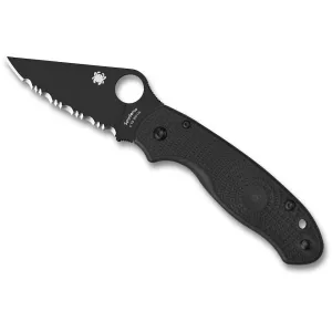 Spyderco Para 3 Pocket Knife 2.95" Fully Serrated Leaf CTS BD1N DLC Coating Blade Fiberglass Reinforced Nylon (FRN) Handle Black