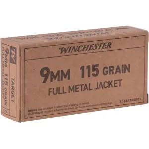 Winchester Target 9mm Luger Ammo 115 Grain Full Metal Jacket Case of 500 (10 Boxes of 50)
