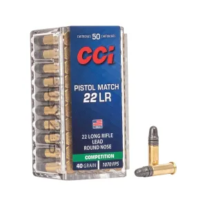 CCI Pistol Match 22LR Ammo 40 Grain Round Nose Box of 500 (10 Boxes of 50)