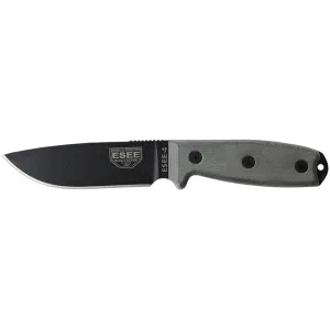 ESEE Knives ESEE 4P MB Fixed Blade Knife 4.5" Drop Point 1095 Black Blade Micarta Handle Gray