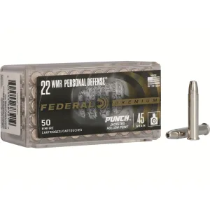 Federal Personal Defense Punch 22 Winchester Magnum Rimfire (WMR) Ammo 45 Grain Jacketed Hollow Point Case of 3000 (60 Boxes of 50)