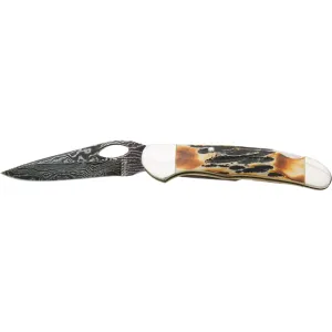 Bear & Son 5150LD Pocket Knife 3.25" Drop Point Damascus Blade Stag Handle