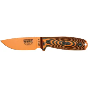 ESEE Knives ESEE-3 3D Fixed Blade Knife 3.38" Drop Point 1095 Orange Blade G-10 Handle Black/Orange
