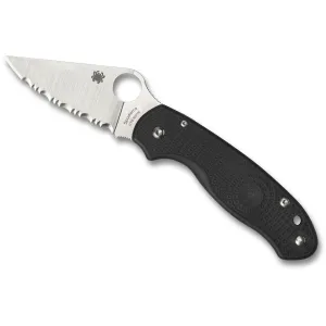 Spyderco Para 3 Pocket Knife 2.92" Fully Serrated Leaf CTS BD1N Satin Blade G-10 Handle Black