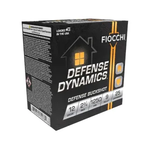 Fiocchi Defense Dynamics 12 Gauge Ammo 2-3/4" #1 Buckshot 9 Pellets Case of 250 (10 Boxes of 25)