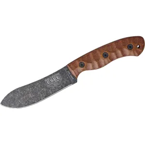 ESEE Knives JG5 Fixed Blade Knife 4.5" Recurve Drop Point 1095 Stonewashed Black Oxide Blade Micarta Handle Brown