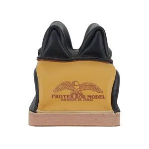 Protektor Deluxe Double Stitched Mid-Ear Rear Shooting Rest Bag with Heavy Doughnut Bottom Leather Black and Yellow Unfilled