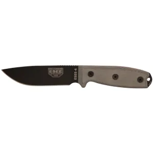 ESEE Knives ESEE-4 Fixed Blade Knife 4.5" Drop Point 1095 Black Blade Micarta Handle Gray