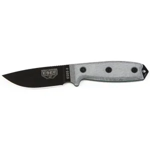 ESEE Knives ESEE-3 Fixed Blade Knife 3.88" Drop Point 1095 Black Blade Micarta Handle Gray