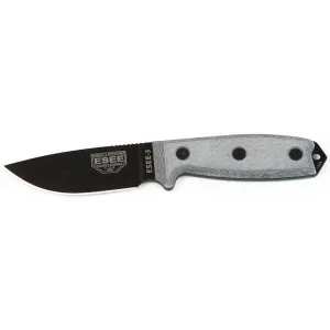 ESEE Knives ESEE 3PM Fixed Blade Knife 3.88" Drop Point 1095 Black Blade Micarta Handle Gray