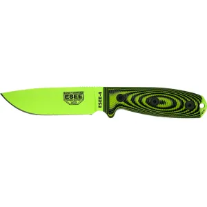ESEE Knives ESEE-4 3D Fixed Blade Knife 4.1" Drop Point 1095 Venom Green Blade G-10 Handle Venom Green
