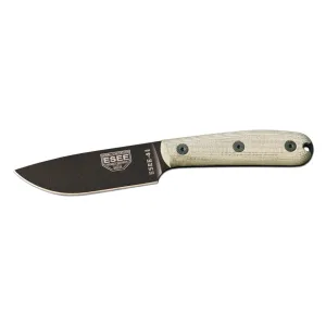 ESEE Knives ESEE-4HM Fixed Blade Knife 4.38" Drop Point 1095 Black Powder Coat Blade Micarta Handle Gray
