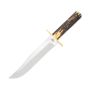 Bear & Son American Fixed Blade Knife 9" Bowie Sandvik 12C27 Polished Blade Bone Handle Stag