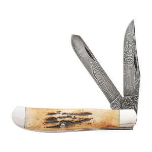 Bear & Son 507D Folding Knife 2.75" Clip Point Damascus Blade Bone Handle Stag