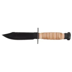 Ontario Mil-Spec 499 AFSK Fixed Blade Knife 5" Drop Point 1095 Black Carbon Steel Blade Leather Handle Brown