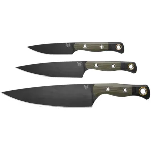 Benchmade 3 Piece Kitchen Knife Set CPM145 Steel DLC Coated Blade OD Green G10 Handle