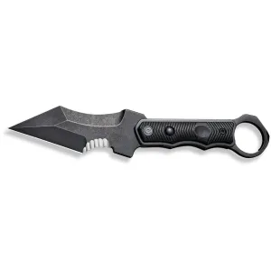 CIVIVI Orthrus Fixed Blade Knife 3.76" Partially Serrated Dagger Nitro-V Black Stonewash Blade G-10 Handle Black