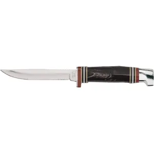 Case Mini FINN Fixed Blade Knife 3.13" Clip Point Tru-Sharp Mirror Polished Blade Jigged Buffalo Horn Handle Black