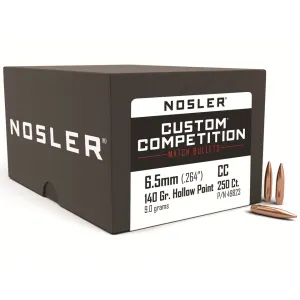 Nosler Custom Competition 6.5mm, 264 Caliber (264 Diameter) Bullets 140 Grain Jacketed Hollow Point Box of 250
