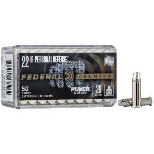 Federal Personal Defense Punch 22LR Ammo 29 Grain Plated Flat Nose Box of 500 (10 Boxes of 50)