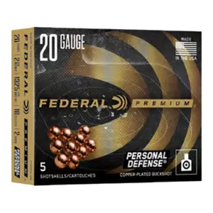 Federal Premium Personal Defense 20 Gauge Ammo 2-3/4" #2 Buckshot 10 Pellets Flitecontrol Wad Case of 50 (10 Boxes of 5)