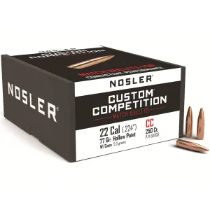Nosler Custom Competition 22 Caliber (224 Diameter) Bullets 77 Grain Jacketed Hollow Point with Cannelure Box of 250