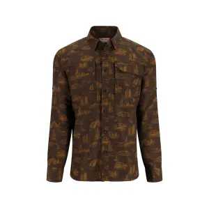 Simms Men's Guide Long Sleeve Shirt Hickory Mayfly Print Large