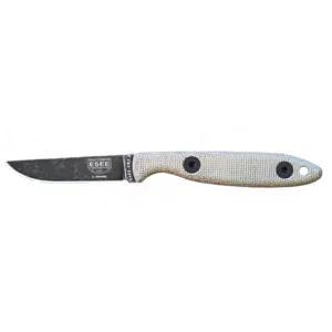 ESEE Knives Camp Lore Rowen Design Fixed Blade Knife 3.5" Drop Point 1095 Black Blade Canvas Micarta Handle Gray