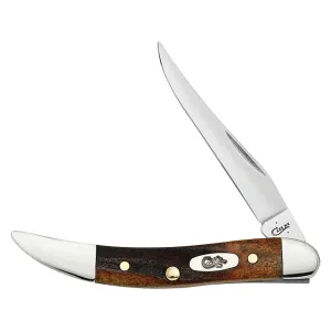 Case Small Texas Toothpick Folding Knife 2.25" Clip Point Tru-Sharp Mirror Polished Blade Stag Handle Red