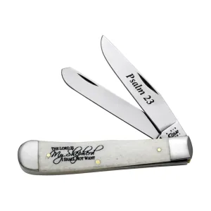 Case Religious Sayings Trapper 2 Pocket Knife 3.27" Drop Point Stainless Steel Polished Blade Bone Handle White