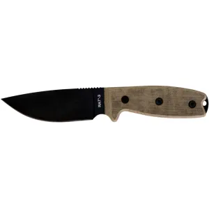 Ontario RAT 3 Fixed Blade Knife 3.9" Drop Point 1075 Carbon Black Blade Micarta Handle Tan