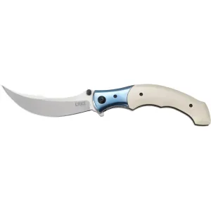 CRKT Ritual Assisted Opening Pocket Knife 4.37" Trailing Point 12C27 Sandvik Satin Blade Micarta Handle White