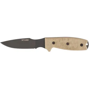 Ontario RAT 3 Caper Fixed Blade Knife 3" Drop Point High Carbon Black Magnesium Phosphate Blade Micarta Handle Tan