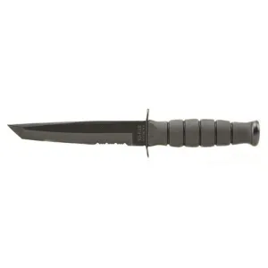KA-BAR Short Fixed Blade Knife 5.25" Partially Serrated Tanto Point 1095 Cro-Van Black Powder Coat Blade Kraton Handle Black