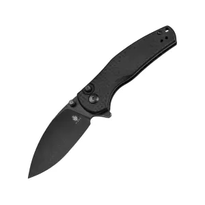 Kizer Mini Grouper Button Lock Pocket Knife 3.1" Drop Point Nitro-V Black Stonewash Blade Carbon Fiber Handle Black