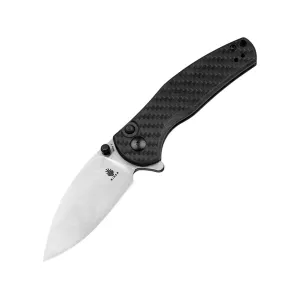 Kizer Mini Grouper Button Lock Pocket Knife 3.1" Drop Point Nitro-V Satin Blade Carbon Fiber Handle Black