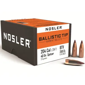 Nosler Ballistic Tip Varmint 20 Caliber (204 Diameter) Bullets 40 Grain Polymer Tip Box of 250