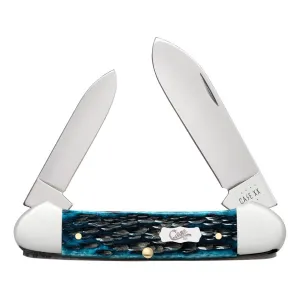 Case Canoe Pocket Knife 2.6" Spear/Pen Tru-Sharp Mirror Polished Blade Jigged Bone Handle Blue