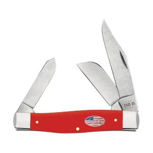 Case Large Stockman Pocket Knife 3.3" Clip, Sheepfoot and Spey Carbon Bowl Blade Synthetic Handle Red