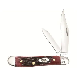 Case My First Case Peanut Pocket Knife 2.1" Clip/Pen Surgical Mirror Polished Blade Jigged Bone Handle Red