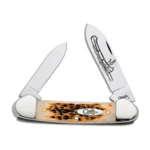 Case Canoe Pocket Knife 2.6" Spear Point Chrome Vanadium Satin Blade Bone Handle Amber
