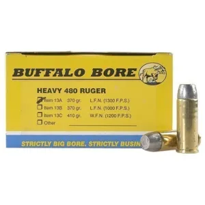 Buffalo Bore Outdoorsman 480 Ruger Ammo 370 Grain Flat Nose Box of 20