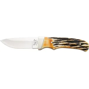 Bear & Son India Stag Fixed Blade Knife 3.125" Drop Point 440HC Satin Blade Bone Handle Stag