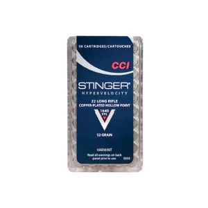 CCI Stinger 22LR Ammo 32 Grain Plated Hollow Point Case of 5000 (100 Boxes of 50)
