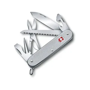 Victorinox Swiss Army Farmer X Alox Pocket Knife Drop Point Stainless Steel Polished Blade Alox Handle Silver