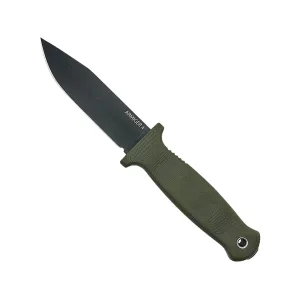Demko Knives Armiger 4 Fixed Blade Knife 4" Clip Point 80CrV2 Black Powder Coat Blade Rubber Handle OD Green