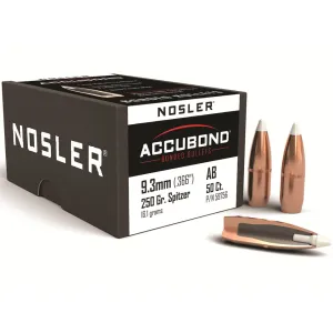 Nosler AccuBond 9.3mm, 360 Number 2 (366 Diameter) Bullets 250 Grain Bonded Polymer Tip with Cannelure Box of 50