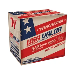 Winchester USA Valor 5.56x45mm NATO Ammo 62 Grain Penetrator Full Metal Jacket Case of 1250 (10 Boxes of 125)